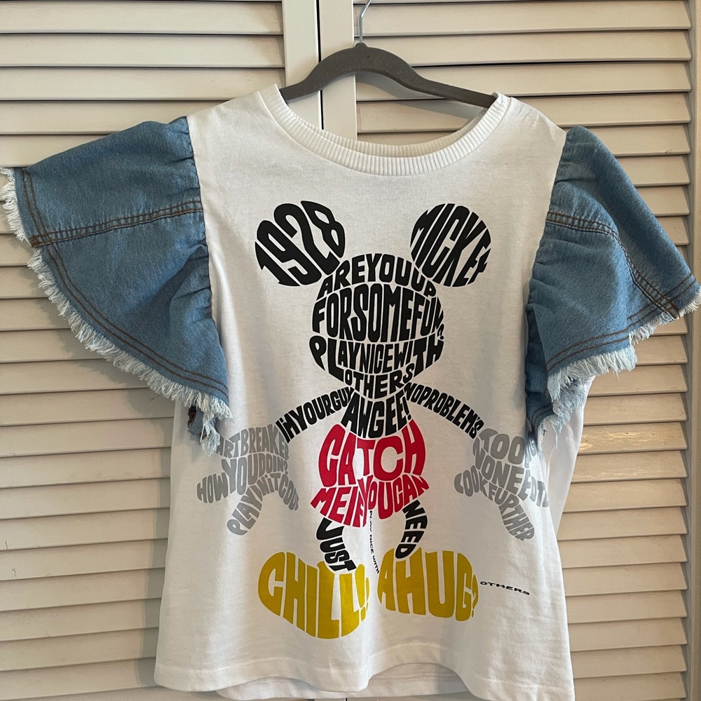 Denim Ruffle Sleeve Mickey Mouse Tee